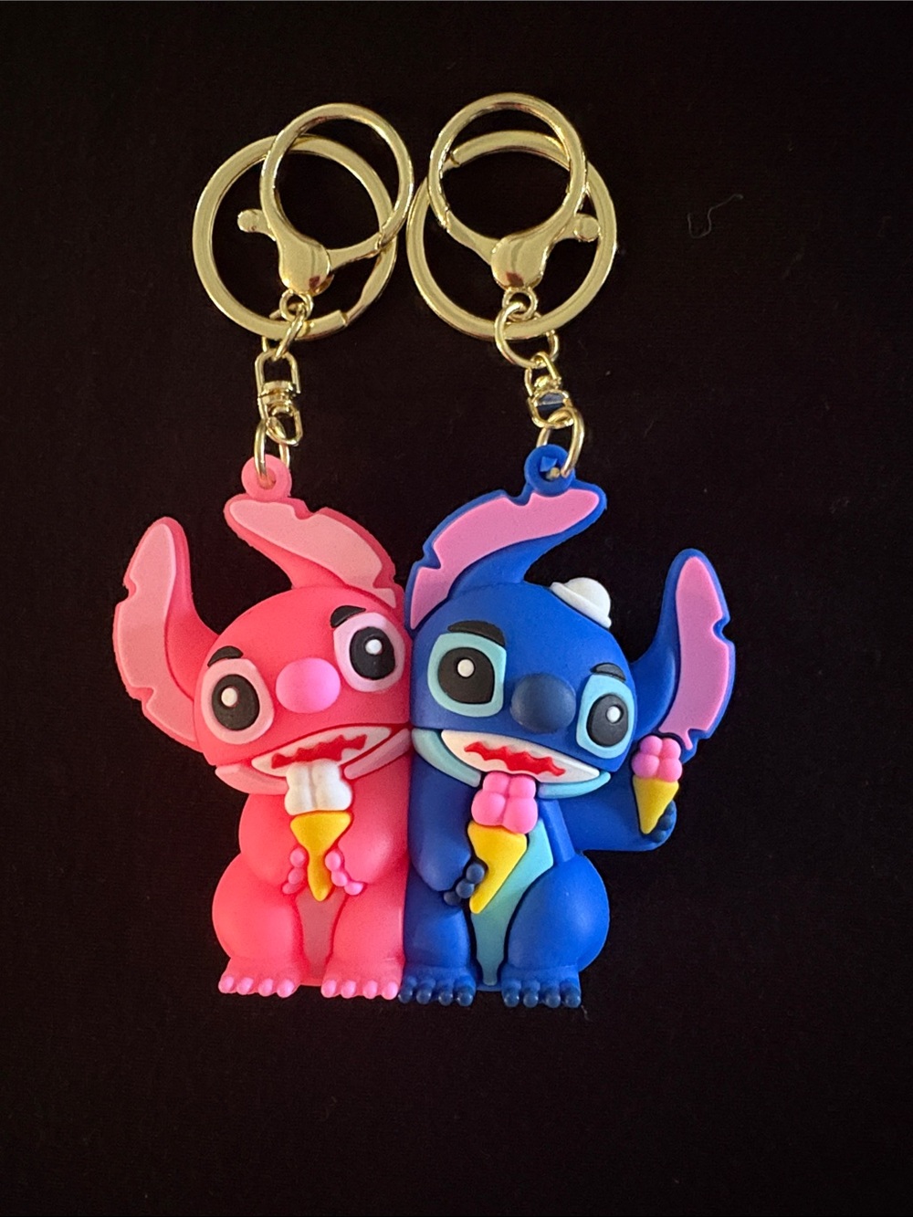Playful Pink Angel  & Blue Stitch Keychain Bag Charm Magnetic Set